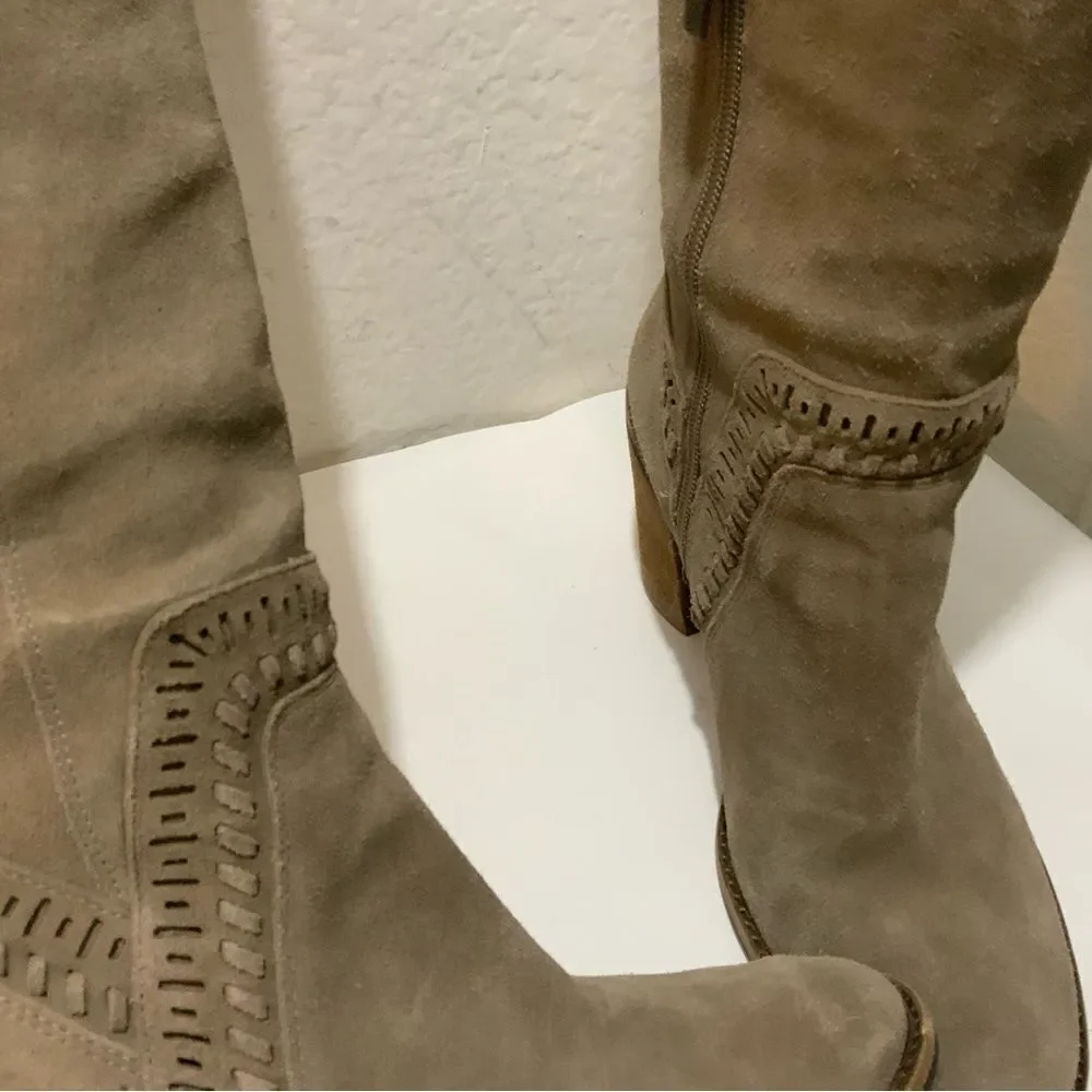 Vince Camuto Madolee Over the Knee W/ Heel Boots Brown Tan Taupe Suede Sz 9.5M